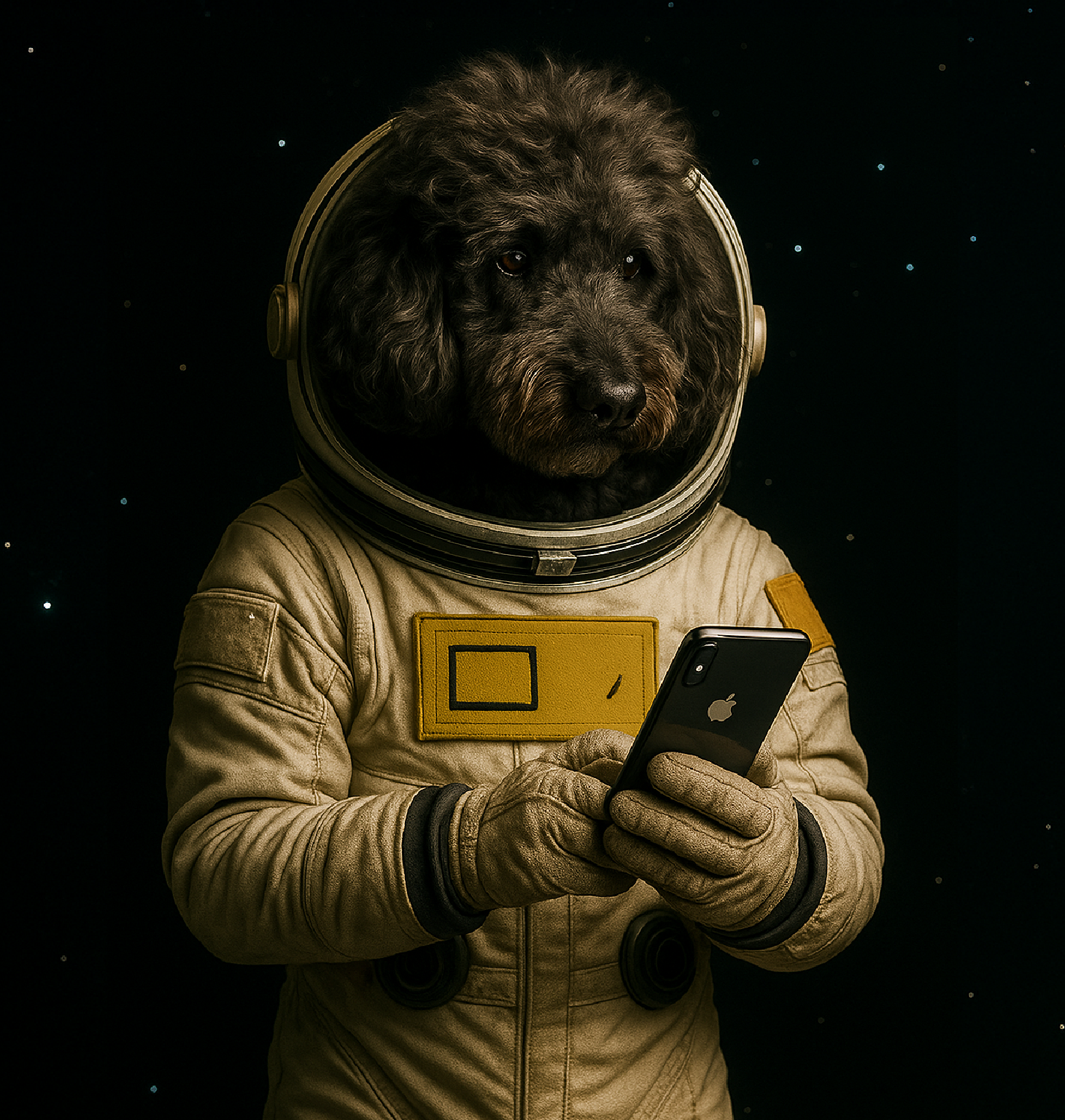 Celular con pantalle de whatsapp y una pata de perro apoyada arriba